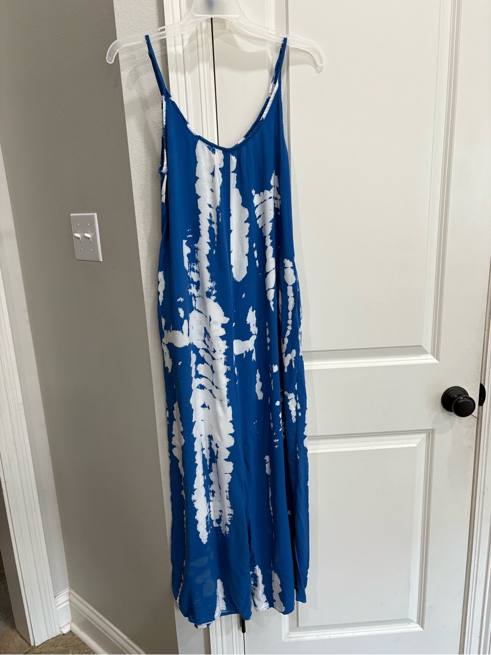 Buenos Ninos blue and white spaghetti strap flowy jumpsuit Small FUC Stain Hem